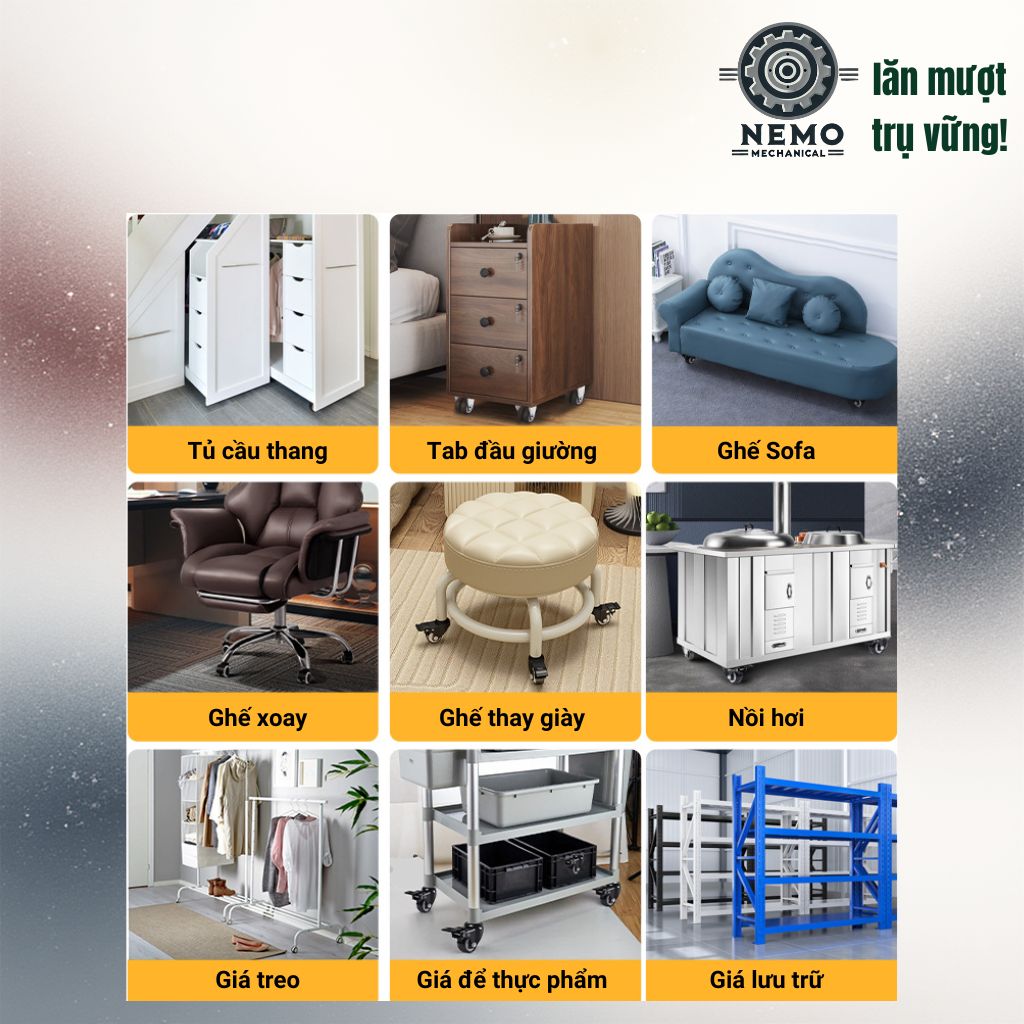 Bánh Xe Đẩy Hàng Đen Trắng – Chịu Tải Tốt, Khung Thép Sơn Tĩnh Điện